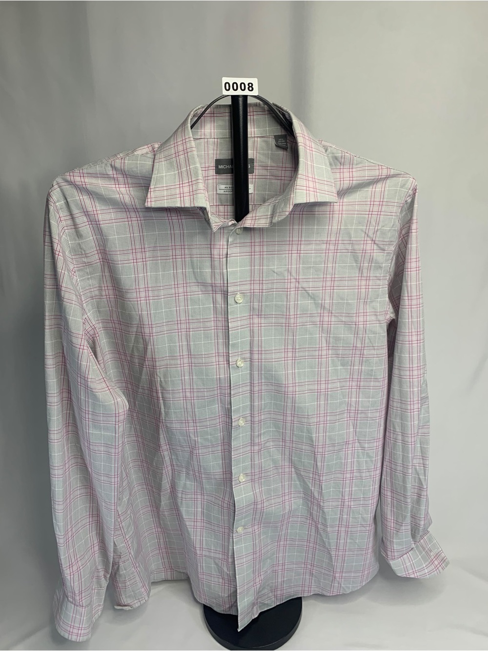 Michael Kors Men’s Light Pink and White Plaid Dress Shirt